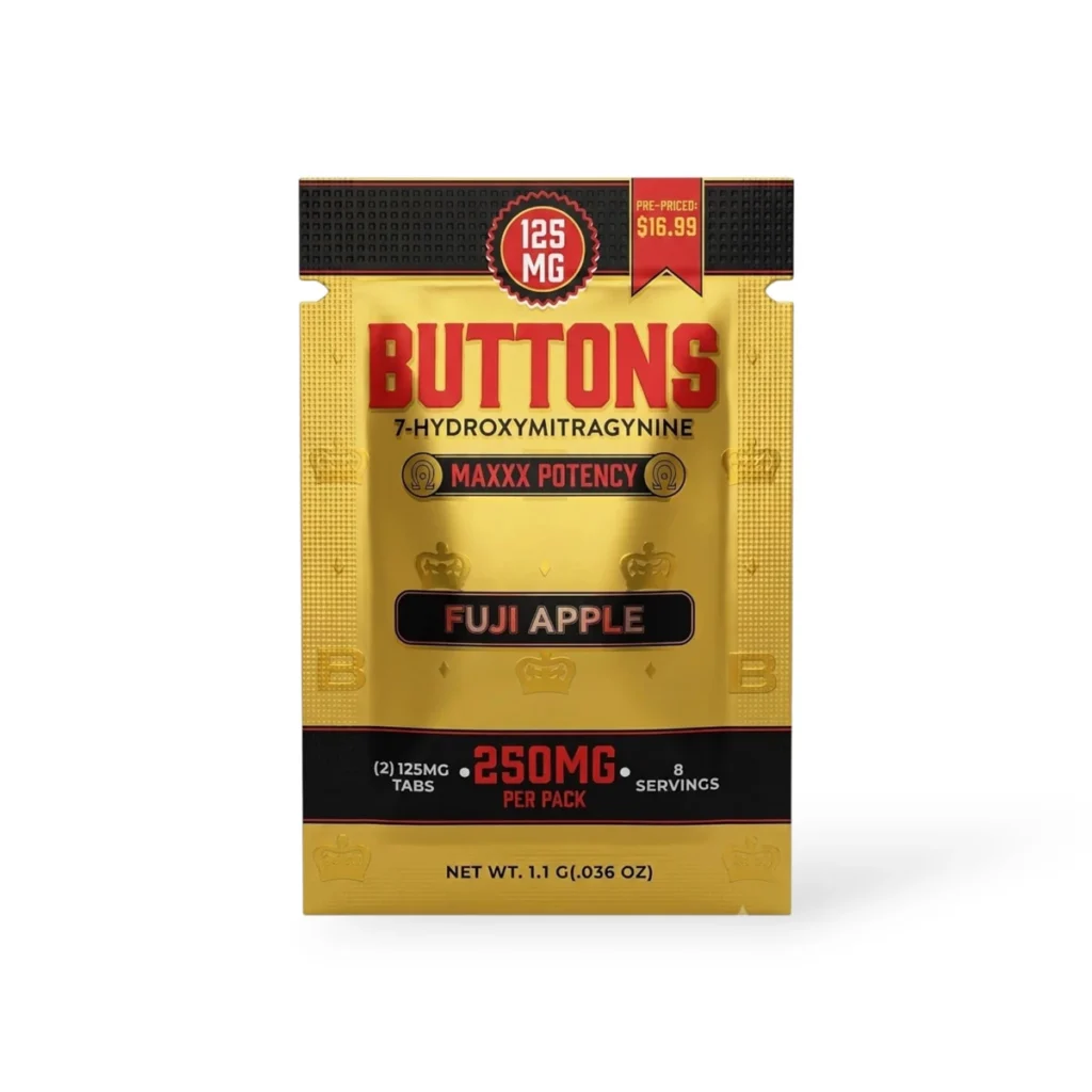 buttons gold label 7 hydroxymitragynine chewable tablets fuji apple 125mg per tablet 2ct 41852