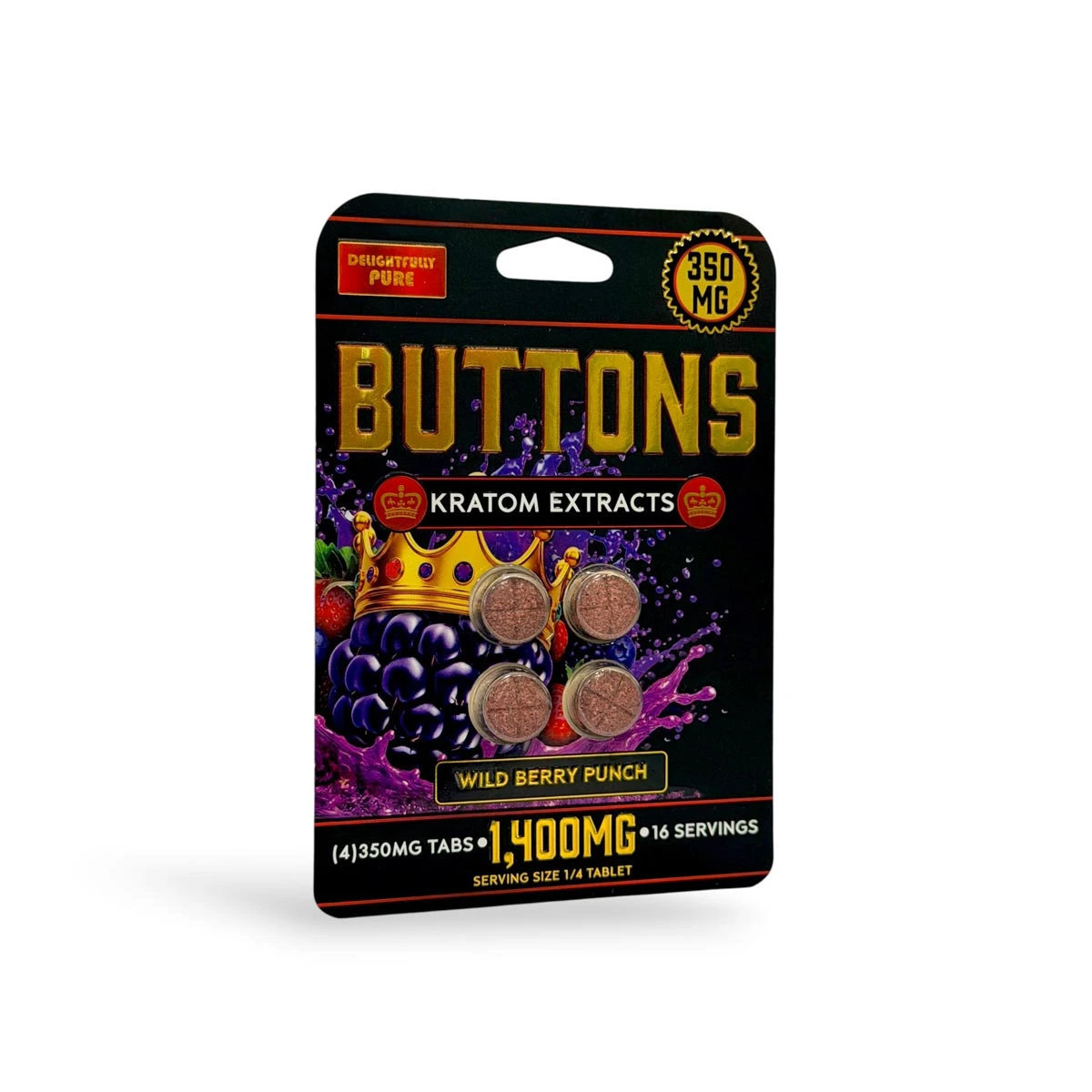 Buttons Kratom Extracts Chewable Tablets Wild Berry Punch 350mg 4ct 82550